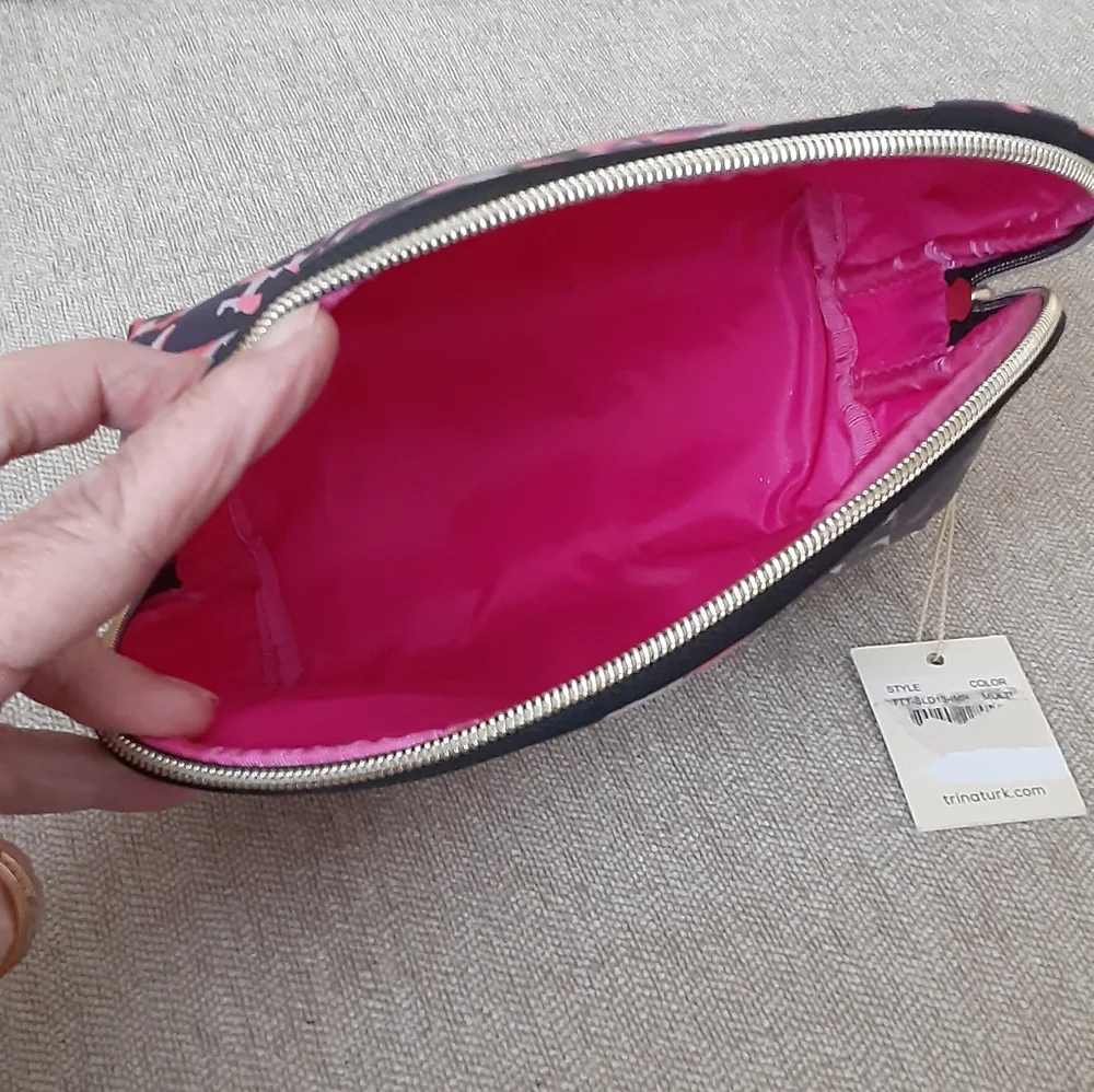 Trina Turk multi color print leather makeup bag